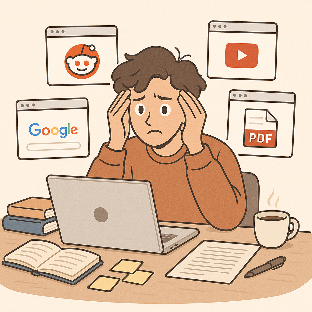 Stressed student surrounded by finance prep chaos